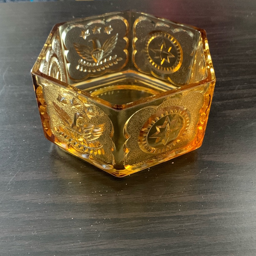 Vintage Amber Glass Bicentennial Octagon Glass Bowl